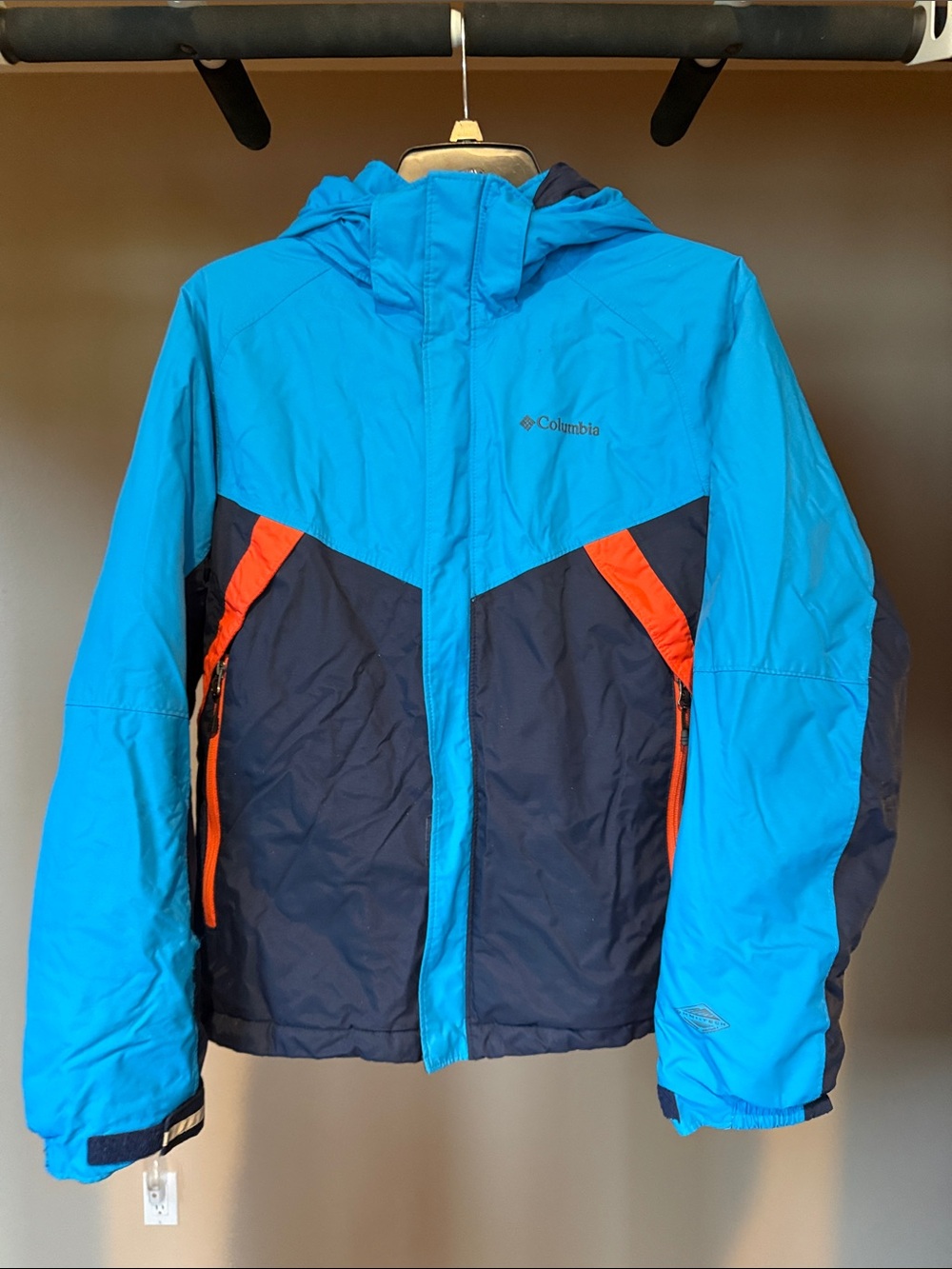 Columbia Blue Navy Jacket with Orange Accents - Kids Puffer sz 14-16
